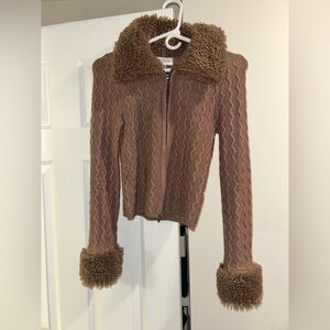 Lane 201 - Brown Faux Fur Women's Zip up Cardigan